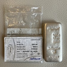 Metalor 500g Silver Bullion