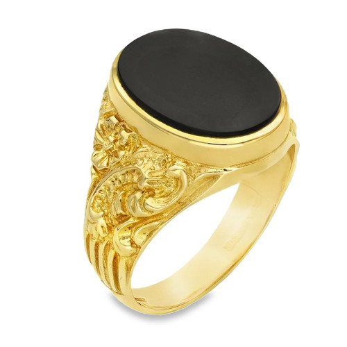 9ct yellow gold oval onyx - 9ct,