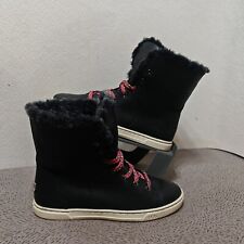 UGG Black Leather Croft Luxe Quilt Sheepskin Lining Biker Boot Size Uk 6.5