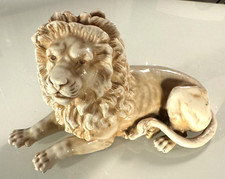 Antique Rudolstadt Ivory Glazed Recumbent Lion Ornament