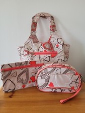 Women's Grab Hand Bag with Make Up Bag and Pouch - Heart Design Brand New