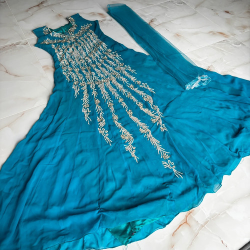 Pale blue embroidered punjabi - blue,