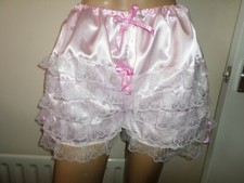 BABY  PINK SATIN WHITE LACE  FRILLY RUFFLE CAMI STYLE KNICKERS  30-46 WAIST