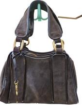 Betty Jackson Brown Suede & Patent Leather Top Handles Tote/Handbag Gold Details