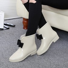Ladies Womens Bow Wellington Ankle Boots Wellies Rain Snow Chelsea Boots Shoes