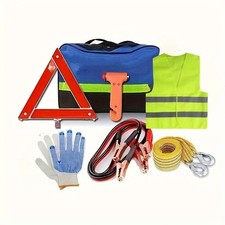 7x Car Emergency Breakdown Safety Kit with Jump Leads Tow Rope Warning Triangle