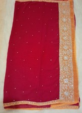 Pink and Orange Diamonte Saree
