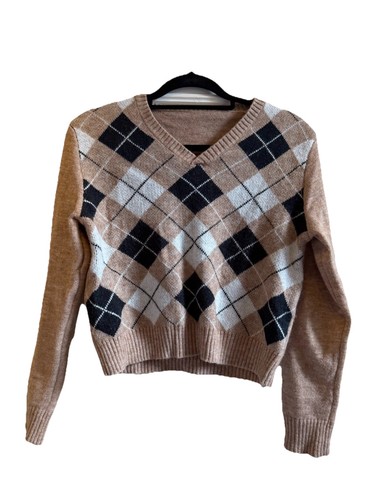 Shein beige argyle cropped - shein,
