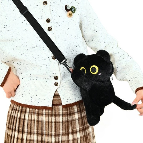 Cute black cat plush backpack - cat,