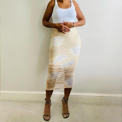 Zara beige printed tulle midi - beige,