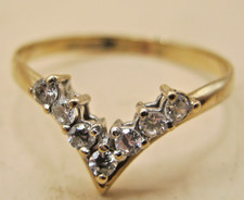 Vintage 9 karat Hallmarked Gold Wishbone Eternity Ring White Sapphire Size P