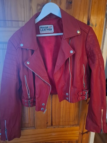 Leather red biker - , jacket
