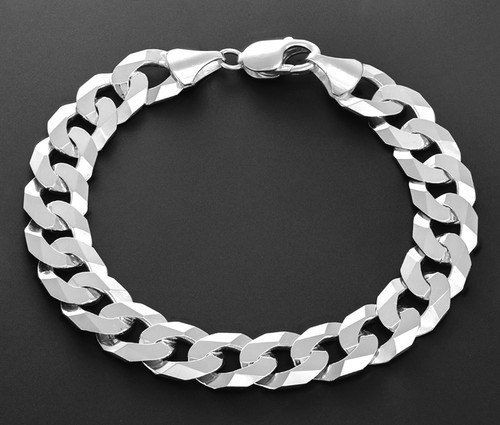 Sterling silver men - silver, curb