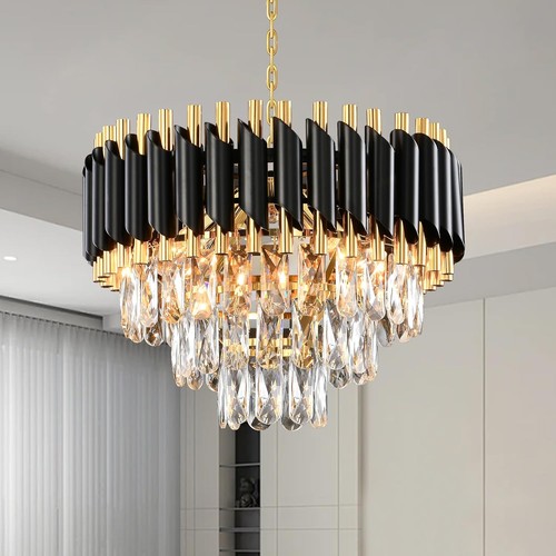 Round gold crystal chandelier - gold,