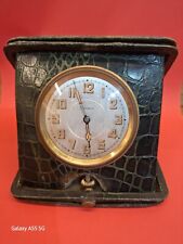Vintage Art Deco  Era Green Leather Travel Clock