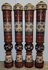 INDIAN ANTIQUE RARE COLORFUL LACQUER HANDMADE WOODEN BED LEGS FEET/CHARPAI 