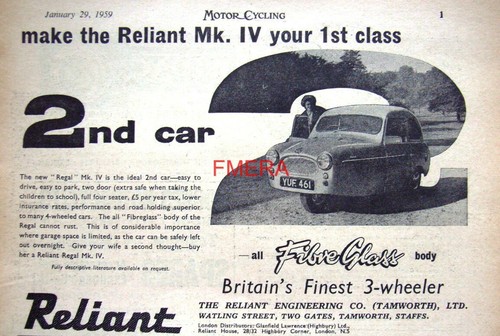 Reliant 3 wheeler - 'mk.iv', 3-wheeler