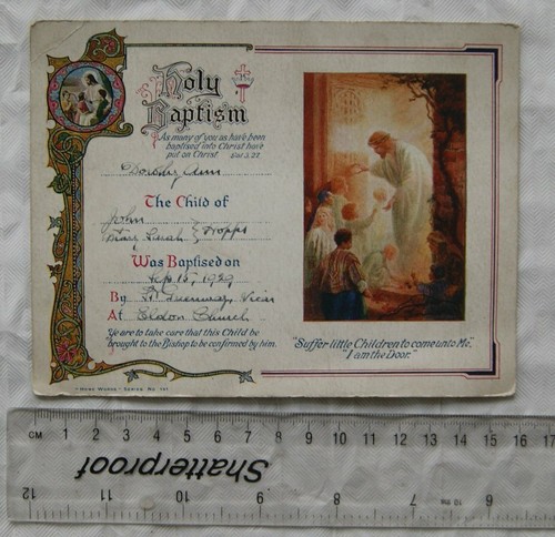 1929 holy baptism certificate - 1929,