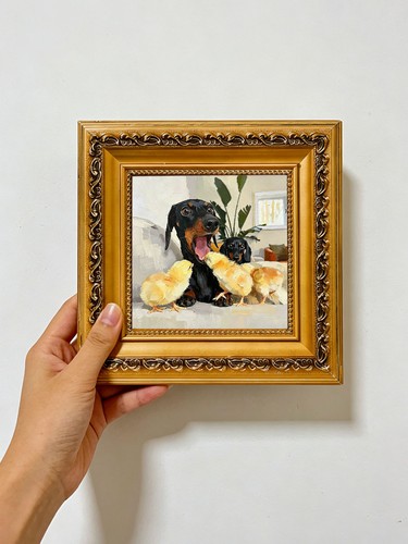 Dachshund surrounded chicks - dachshund,