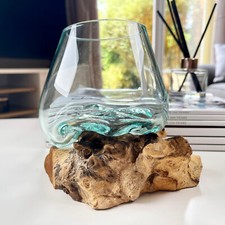 Molten glass bowl teak - teak, root
