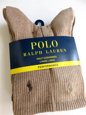 Polo Ralph Lauren 6 pairs mens socks beige brown black logo NEW trainer sports