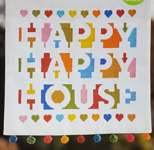 Happy house cross - happy, stitch