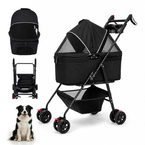 Black pet stroller for - pet, medium