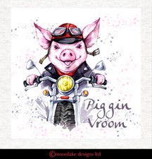 Pig Motorbike art Fabric