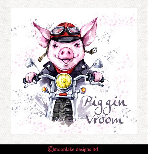 Pig motorbike art fabric - pig,