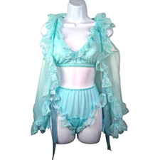 Vtg Sheer Nylon Negligee 3-pc