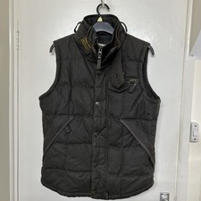 Superdry Mens Gilet Brown Large Quilted Waxed Cotton Bodywarmer Motorcycle Vest