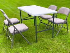 4 Feet Folding Table Foldable Metal Fabric Home Garden Party Dinner Padded Chair