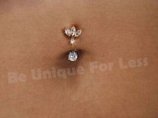 Navel Belly Bar Crystal Marquise Drop Curved Barbell Piercing 14G Silver Gold
