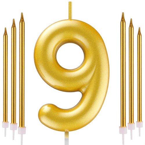 Gold number candle 6 - 9, +