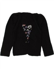 VINTAGE Womens V-Neck Jumper Sweater UK 10 Small Black Floral AY23