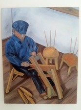 Oil Painting On Canvas 18"x14" Chairmaker Not Signed