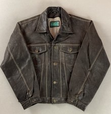 Vintage Leather Trucker Jacket Biker Jacket Cotton Lining Brown Size 44