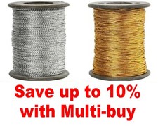 0.8mm Metallic Braided Beading Cord Thread Cord - Choose Length  - UK Seller