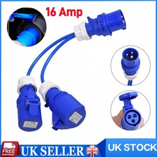 16A PLUG TO 2 X 16Amp SOCKETS 2 WAY SPLITTER CARAVAN CAMPING MAINS HOOK-UP 240V