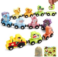 ​​TenFans Magnetic Animal Train Toys for 2-4 Year Old Boys, Wooden Toddler 