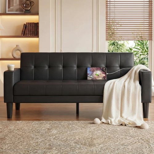 Black leather sofa - leather,