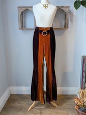 Vintage 70s Style VELVET CAVE two tone flares flared trousers UK 6 8 XS boho 60s