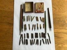 Pen Nibs 50 with Cardboard Box 1940s and 4 dip pens with nibs