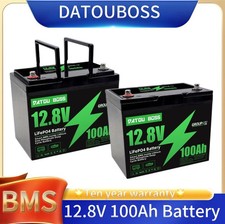 2PC 12V 100Ah LiFePO4 Lithium Battery 15000 Cycles Solar RV Marine Motorhome
