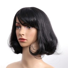Short Straight Synthetic Wigs Lace Front Flat Bangs Hair Wigs for Women Girls