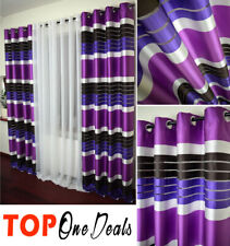 Amazing Pair Striped Curtains Printed Ready Made Eyelet Ring Unlined New