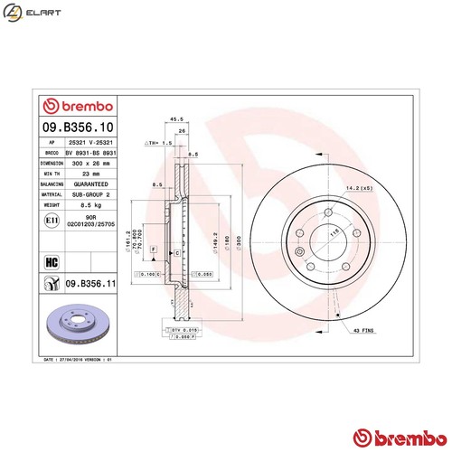 Brake disc b356 - 09.b356.11, for