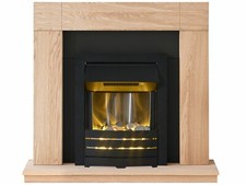 ELECTRIC FIRE OAK FIREPLACE SURROUND BLACK HEARTH BLACK LED STEEL PEBBLES BNIB