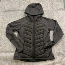 H&M Sport Women's Hooded Jacket M Grey Black Padded Full Zip Polyester Blend