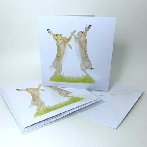 Boxing hares greeting card - greeting,